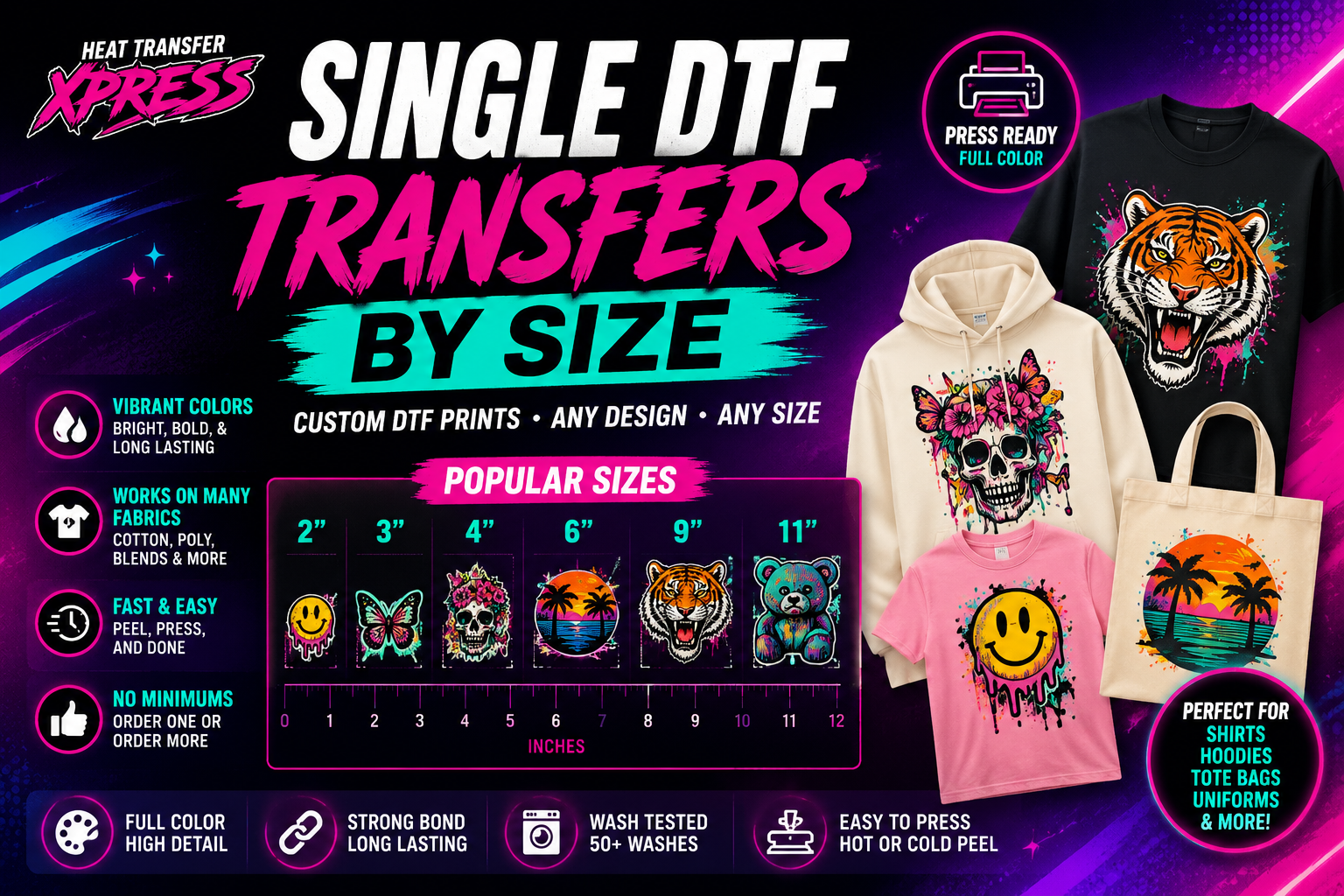 Single DTF Transfers by Size | Custom DTF Prints – Heat Transfer XPress
